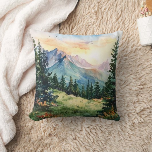 Watercolor Summer Mountain クッション (ブランケット)