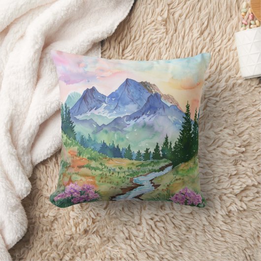 Watercolor Summer Mountain クッション (ブランケット)