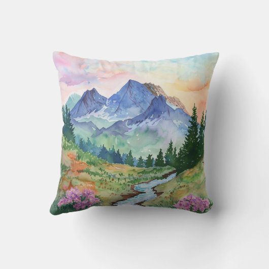 Watercolor Summer Mountain クッション (裏面)