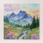 Watercolor Summer Mountain ジグソーパズル (縦)