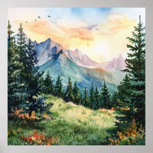 Watercolor Summer Mountain ポスター (正面)