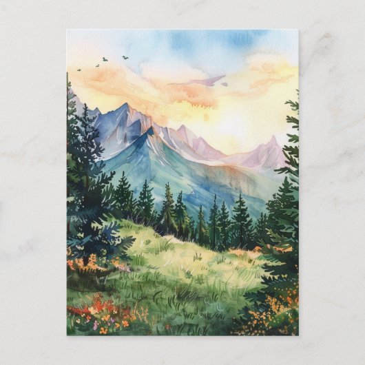 Watercolor Summer Mountain ポストカード (正面)