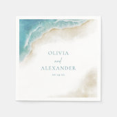 Watercolor Summer Ocean Beach Wedding スタンダードカクテルナプキン (正面)