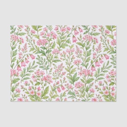 Watercolor Summer Pink Flowers with Green Leaves 薄葉紙 (正面)