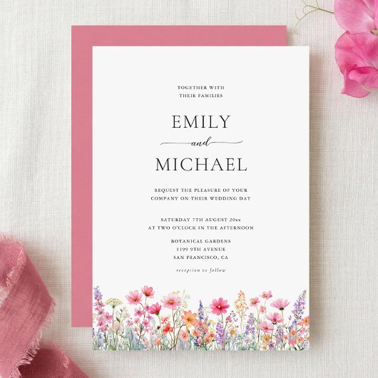 Watercolor Summer Wildflowers Wedding Invitation 招待状