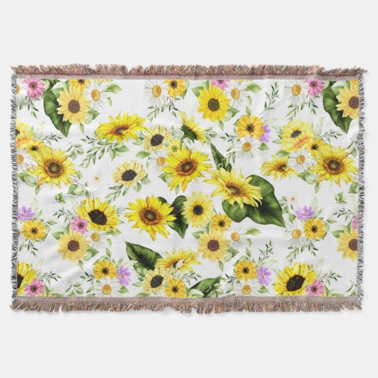 Watercolor Sunflower 7 スローブランケット (正面)