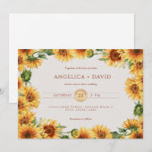 Watercolor Sunflower Border Wedding Invitation 招待状 (正面/裏面)