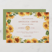 Watercolor Sunflower Border Wedding Invitation 招待状 (正面/裏面)