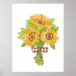 Watercolor Sunflower Bouquet  ポスター
