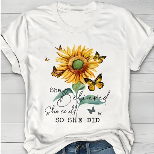 Watercolor Sunflower & Butterfly Inspirational  Tシャツ