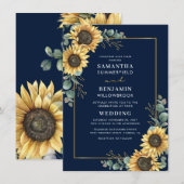 Watercolor Sunflower Eucalyptus Wedding 招待状 (正面/裏面)