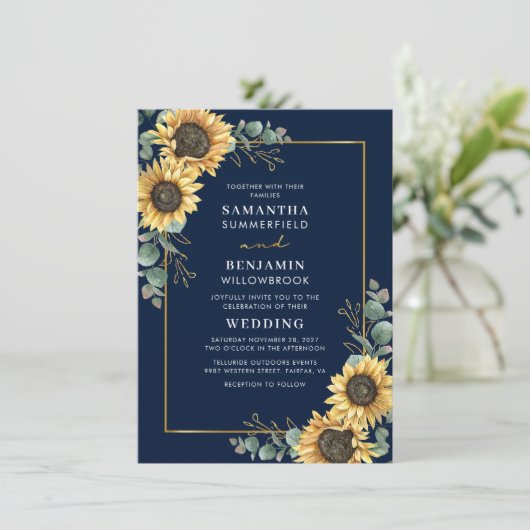 Watercolor Sunflower Eucalyptus Wedding 招待状 (スタンド正面)