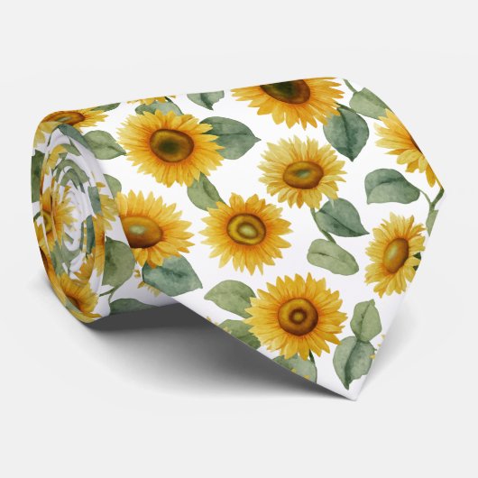 Watercolor Sunflower Floral Pattern ネクタイ (ロール)