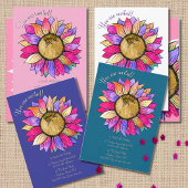 Watercolor Sunflower Floral Pink & Purple Birthday 招待状