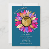 Watercolor Sunflower Floral Teal Pink Birthday 招待状 (正面)