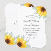 Watercolor Sunflower Greenery Wedding 招待状 (正面/裏面)