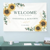Watercolor Sunflower Greenery Wedding 横断幕 (トレードショー)