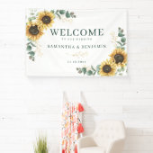 Watercolor Sunflower Greenery Wedding 横断幕 (インサイチュ)