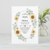 Watercolor Sunflower Note Paper Background 招待状 (スタンド正面)