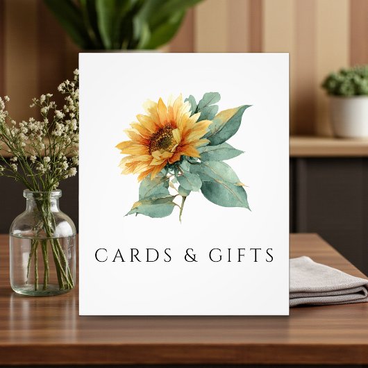 Watercolor Sunflower Rustic Cards & Gifts Sign フォトプリント
