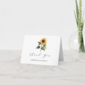 Watercolor Sunflower Rustic Country Wedding サンキューカード (正面)