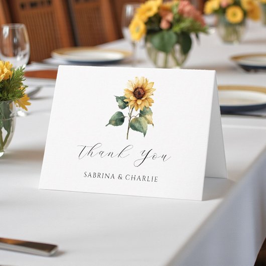 Watercolor Sunflower Rustic Country Wedding サンキューカード