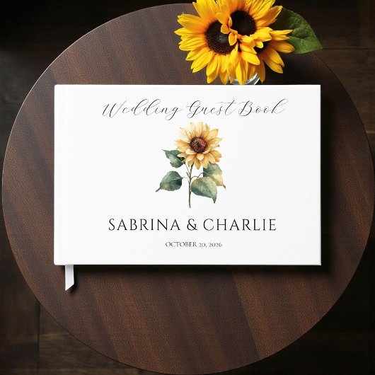 Watercolor Sunflower Rustic Floral Wedding ゲストブック