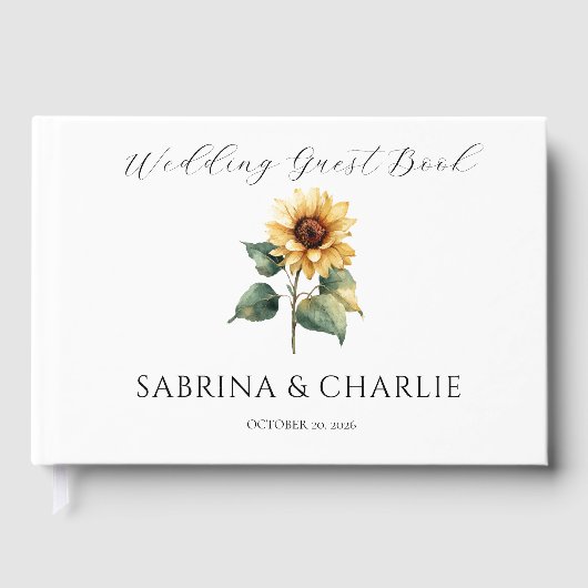 Watercolor Sunflower Rustic Floral Wedding ゲストブック (正面)