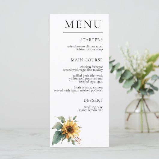 Watercolor Sunflower Rustic Foliage Wedding メニュー (スタンド正面)