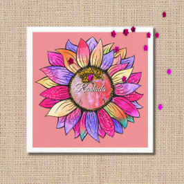 Watercolor Sunflower Summer Pink & Purple  スタンダードカクテルナプキン