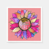Watercolor Sunflower Summer Pink & Purple  スタンダードカクテルナプキン (正面)