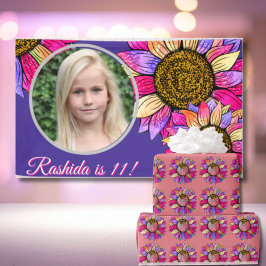 Watercolor Sunflower Summer Pink & Purple  ラッピングペーパー