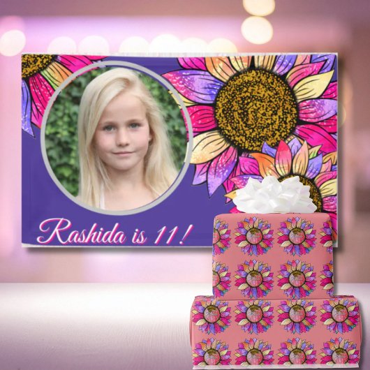 Watercolor Sunflower Summer Pink & Purple  ラッピングペーパー