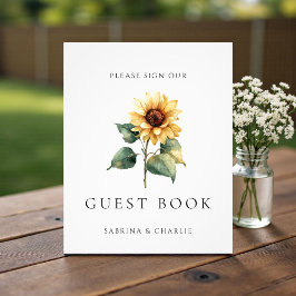 Watercolor Sunflower Wedding Guest Book Sign フォトプリント
