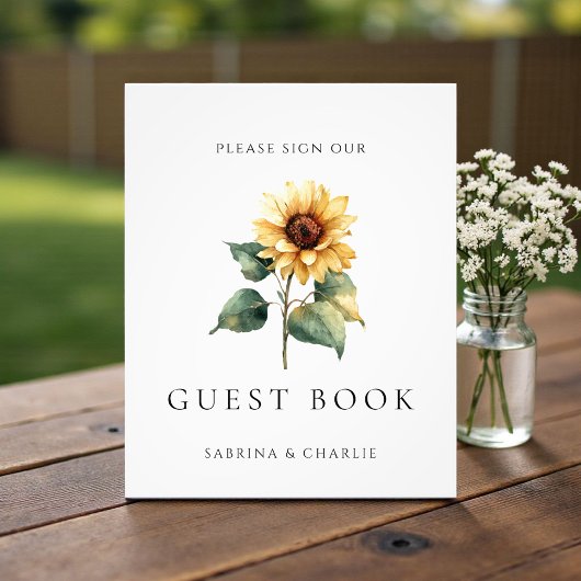 Watercolor Sunflower Wedding Guest Book Sign フォトプリント