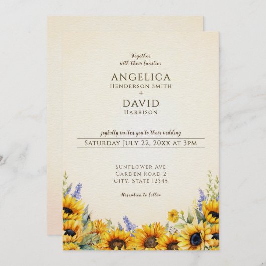 Watercolor Sunflower Wedding Invitation 招待状 (正面/裏面)