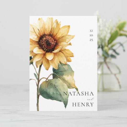 Watercolor Sunflower Wedding Rustic Boho Yellow  招待状 (スタンド正面)