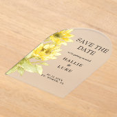 Watercolor Sunflower Wedding Save the Date Arch アクリル招待状 (レイダウン)