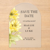 Watercolor Sunflower Wedding Save the Date Arch アクリル招待状 (正面)