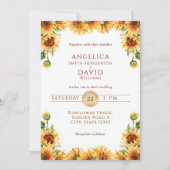 Watercolor Sunflower White Wedding Invitation 招待状 (正面)