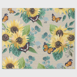 Watercolor Sunflowers and Butterflies Decoupage ラッピングペーパー