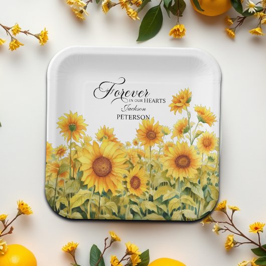 Watercolor Sunflowers Celebration Of Life Funeral ペーパープレート