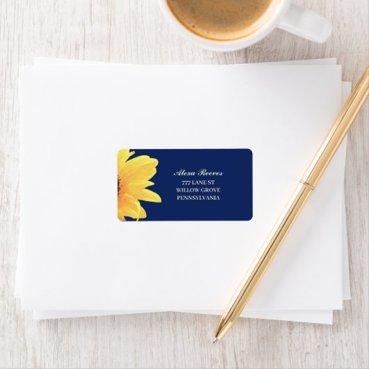 Watercolor Sunflowers dark blue Wedding ラベル (インサイチュ)