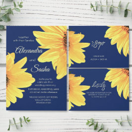 Watercolor Sunflowers dark blue Wedding 出欠カード
