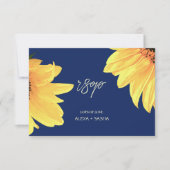 Watercolor Sunflowers dark blue Wedding 出欠カード (正面)