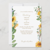 Watercolor Sunflowers Gold Text Wedding 招待状 (正面)