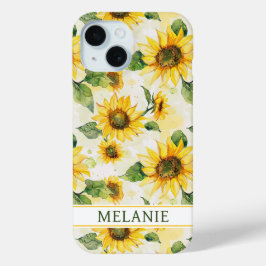 Watercolor Sunflowers Monogrammed iPhone 15ケース