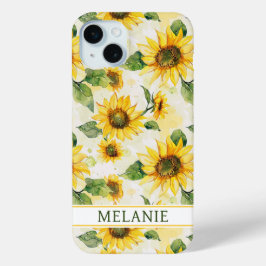 Watercolor Sunflowers Monogrammed iPhone 15 Miniケース