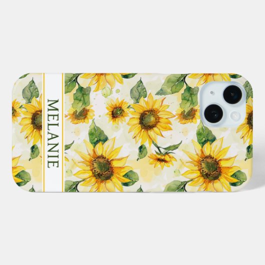 Watercolor Sunflowers Monogrammed Case-Mate iPhoneケース (裏面 (横))