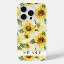 Watercolor Sunflowers Monogrammed iPhone 15 Proケース